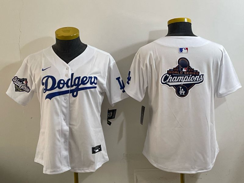 Women 2025 Los Angeles Dodgers Blank White Game Nike MLB Jersey style 0010